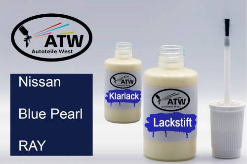 Nissan, Blue Pearl, RAY: 20ml Lackstift + 20ml Klarlack - Set, von ATW Autoteile West.